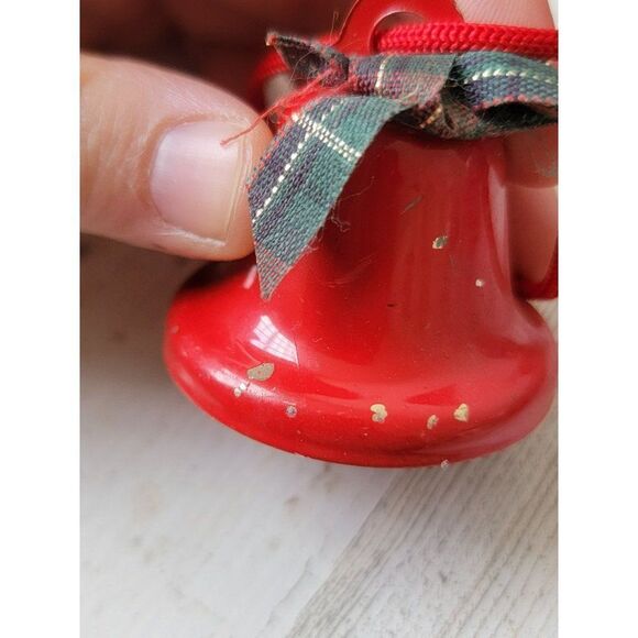 Plaid red bell Midwest ornament Xmas decor tin - Picture 3 of 6